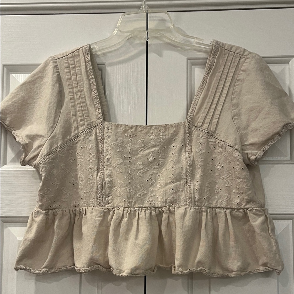 Midnight Sky Cream Embroidered Women's Top size XL